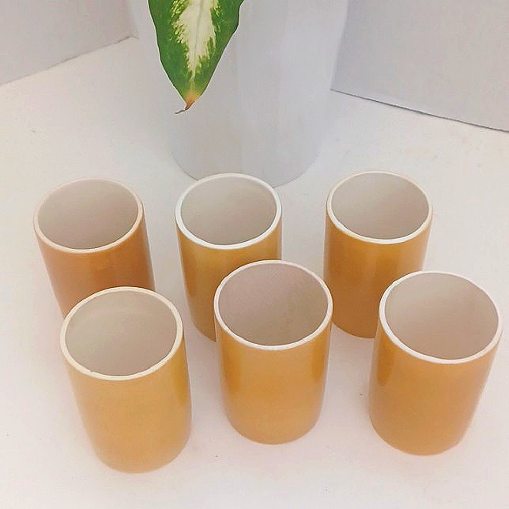 1962 Holt Howard Juice Tumblers Set of SIX (6) Yellow-Gold Vintage Japan